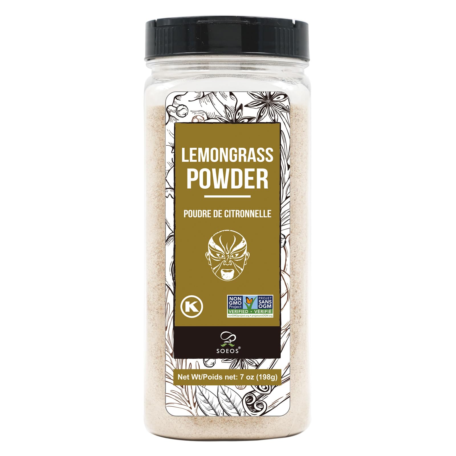 Soeos Lemongrass Powder 7 ounce (198g), Lemongrass Herb, Lemon Powder Bulk, Freshly Ground Dried Lemon, Natural, Non-GMO Verified, Kosher, Flavorful Herb for Tea