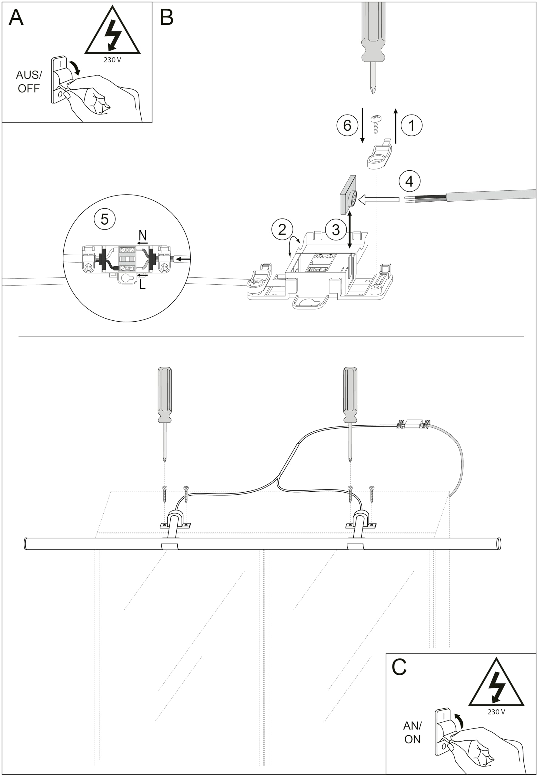 SEBSON Spiegelleuchte Bad 120cm auf Schrank, Klemmleuchte - neutralweiß | LED Spiegellampe auf Schrank & am Spiegel geklemmt - 4000K 12W 1550lm, Badezimmer IP44, rundum 360°, 1200x117x50mm