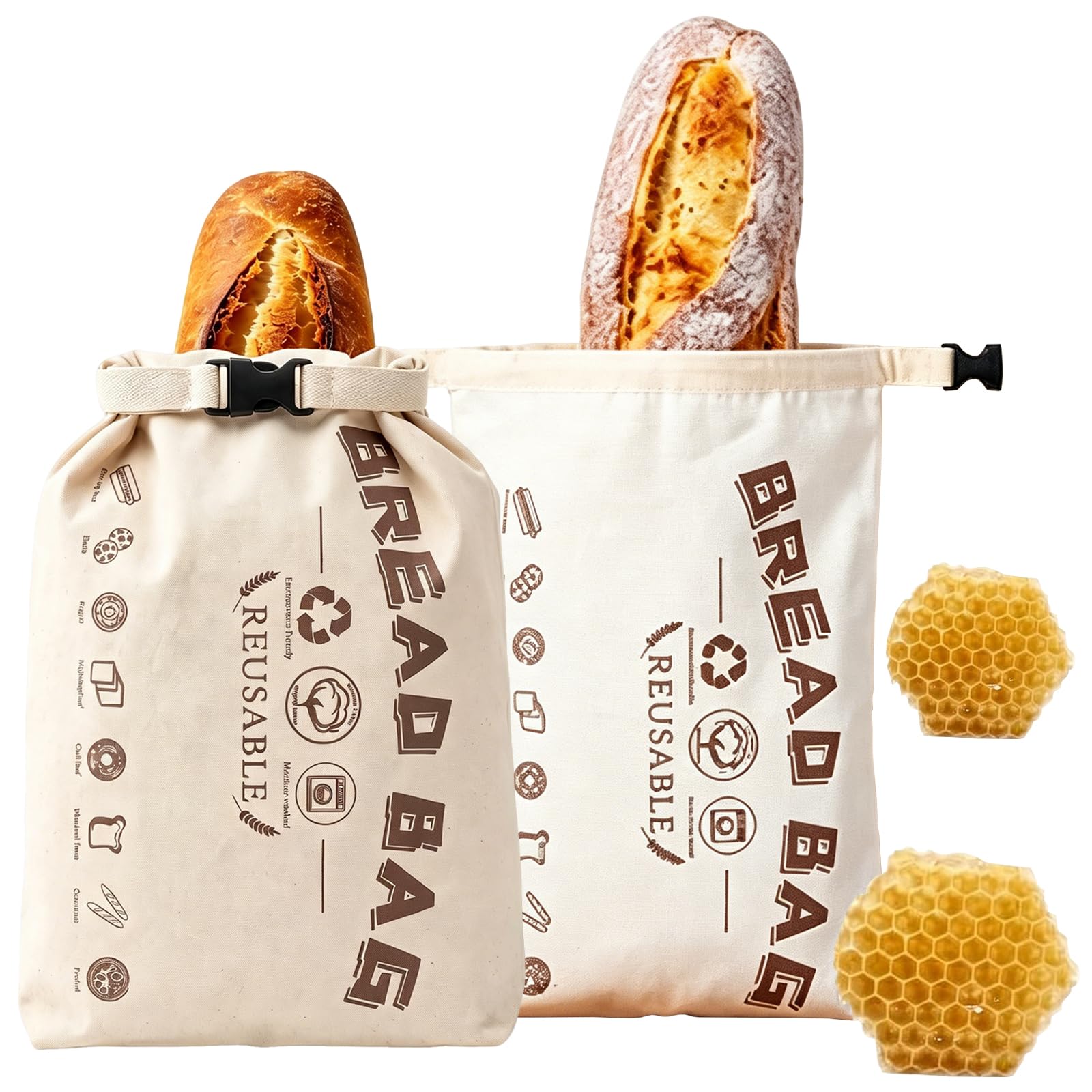 Bolsas para pan de cera de abejas de algodon natural 2 piezas