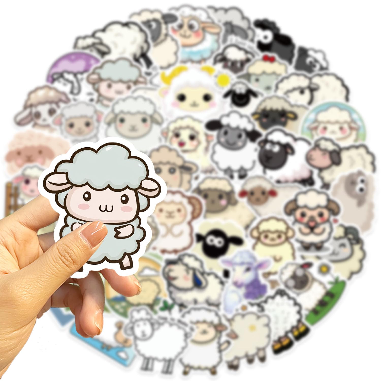 50Pcs Cartoon Sheep Stickers for Water Bottle,Helmet,Car,Phone,Scrapbook,Laptop,Skateboard,Luggage,Computer,Aesthetic Animal Vinyl Sticker,Children Adults Gift,Cute Lambs Waterproof Graffiti Decals - Image 2