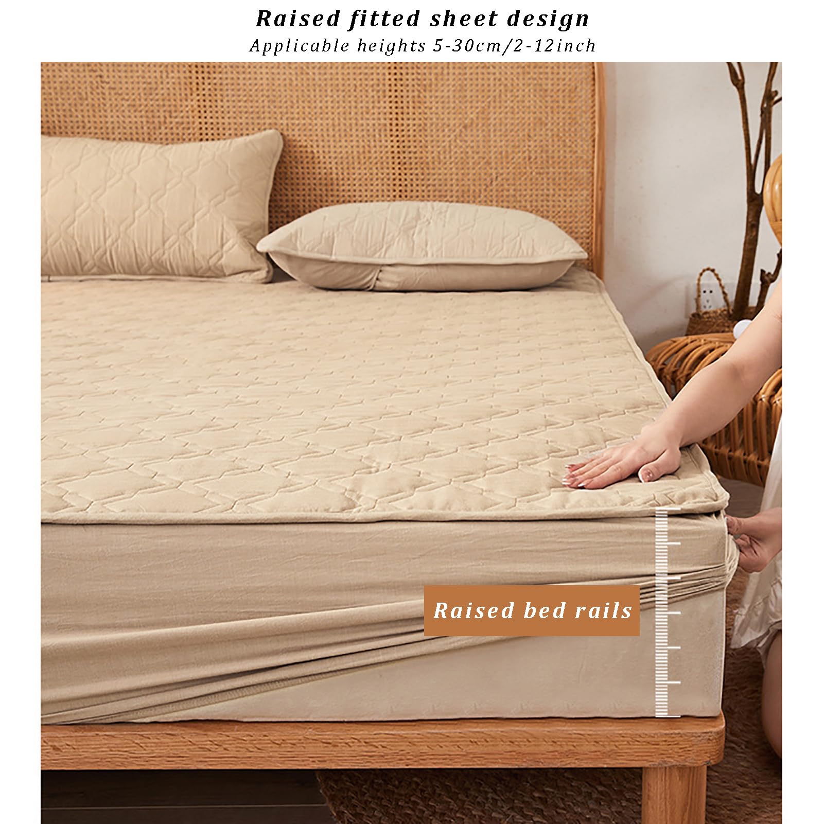 Sábana bajera ajustable de bolsillo profundo, suave, transpirable, impermeable, acolchada, funda protectora antideslizante para colchón de cama, tamaño Queen