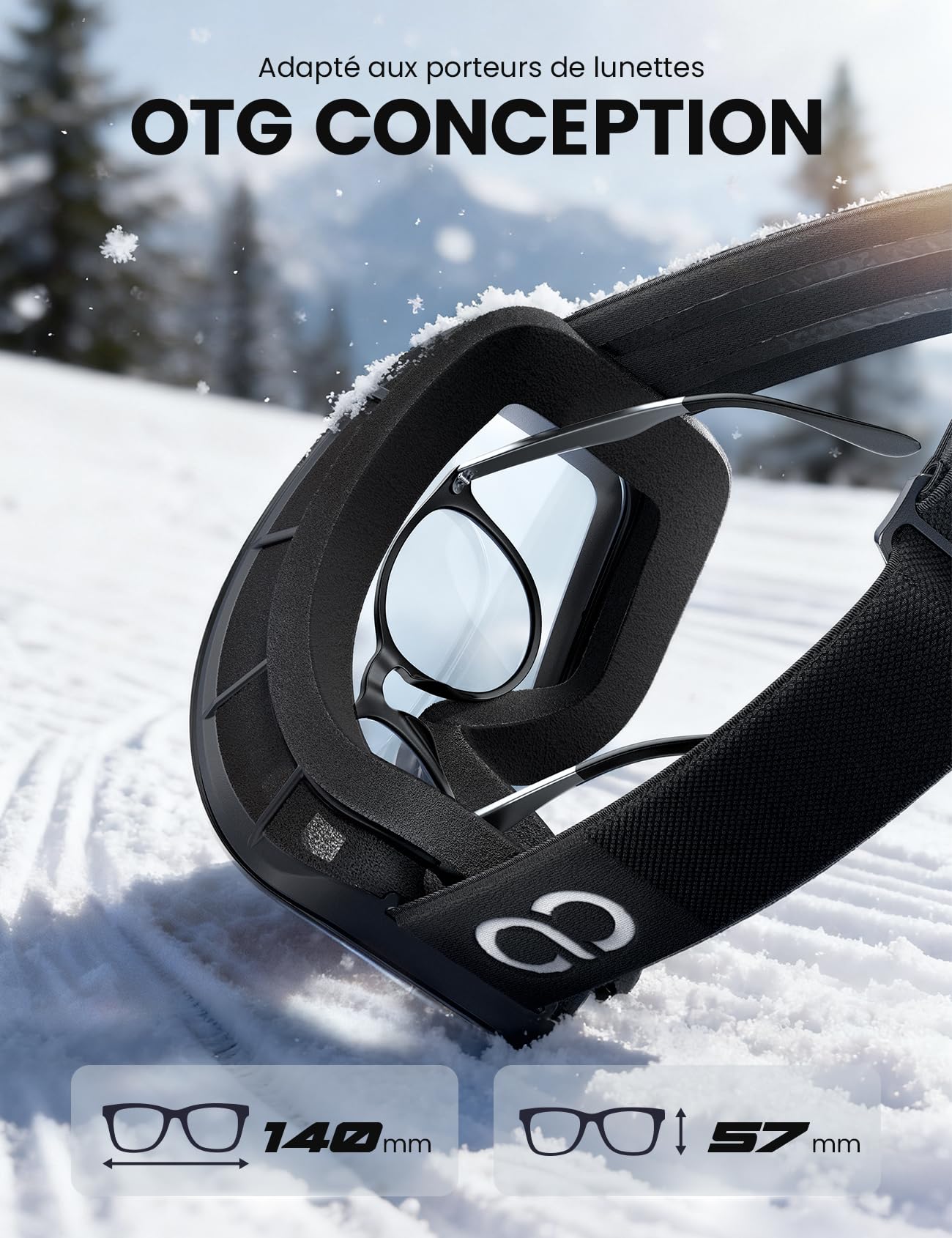 Lamicall Lunettes de Ski Homme, Masque Ski OTG - [Ultra HD & Anti-Buée Breveté] Lunettes Snowboard pour Femme & Homme, UV400 Protection, Sangle Réglable, Ski Goggles Femme pour Sports Hiver