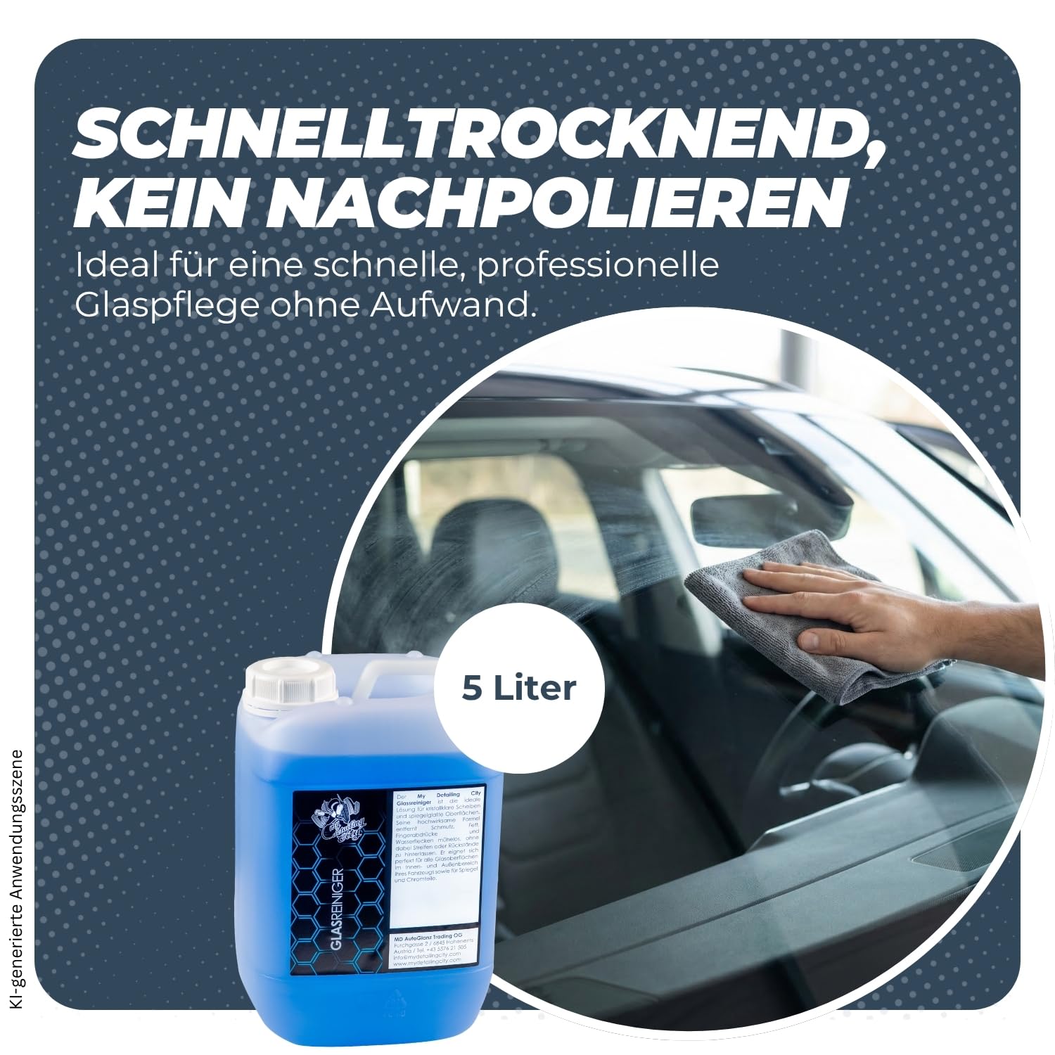 Glasreiniger 5L - Streifenfreie kristallklare Sicht - Schnelltrocknende Formel - Für Scheiben, Spiegel & Chrom