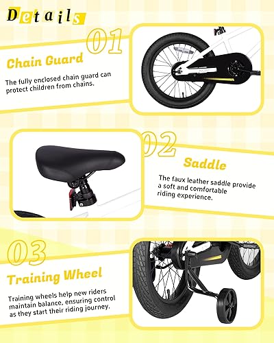 Miniatura 6 de Bicicleta BMX Style para niños de 2 a 8 años de edad, niños y niñas de 12, 14 y 16 pulgadas, bicicleta con ruedas de entrenamiento, freno de