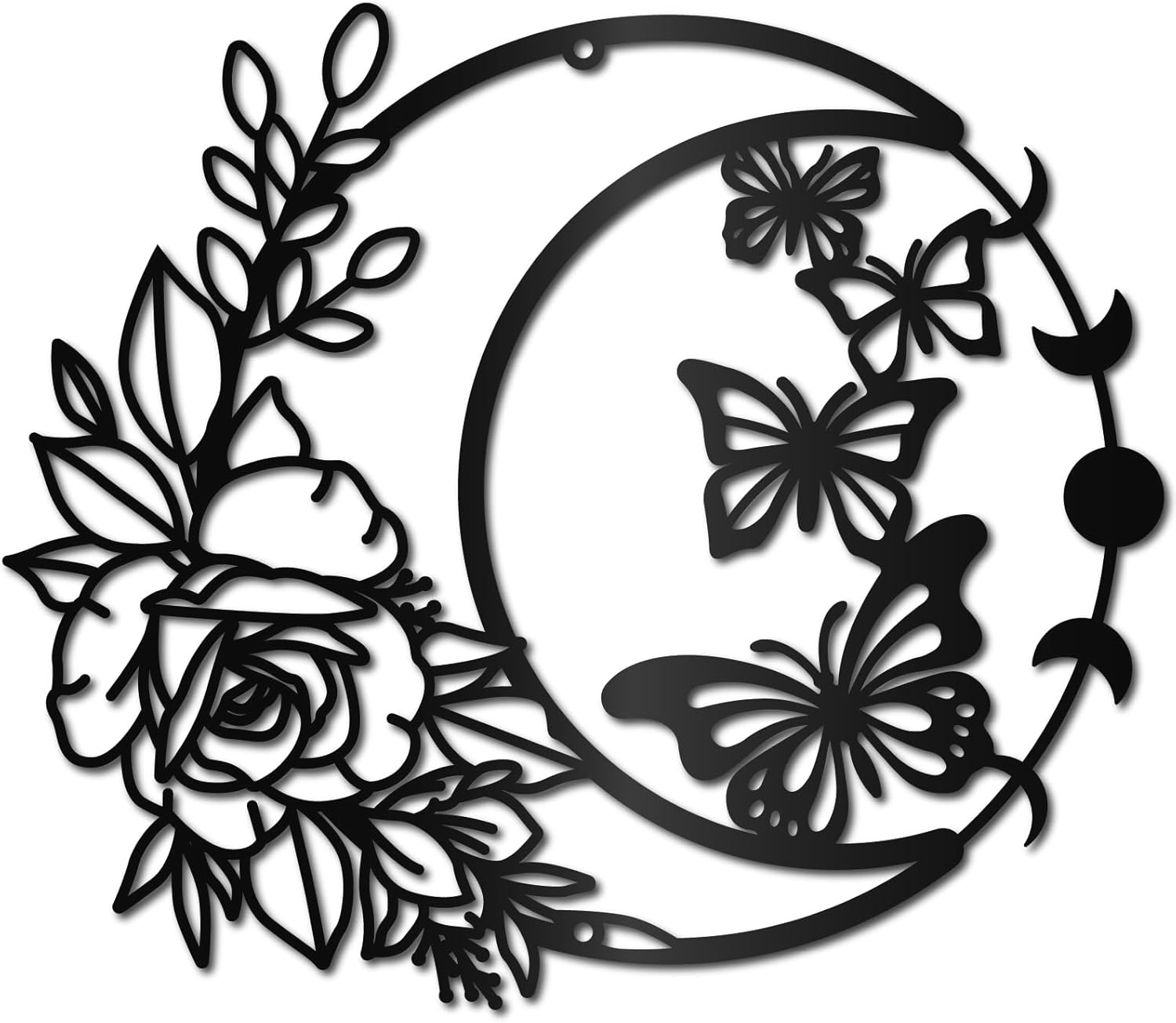CREATCABIN Moon Rose Metal Wall Art Decor Black Butterfly Wall Hanging Decor Art Hanging Silhouette Ornament for Modern Farmhouse Rustic Home Office Garden Hotel Decoration 11.8x10.2Inch