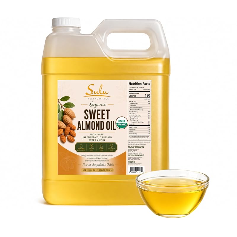 Óleo de amêndoas doces SULU ORGANICS, prensado a frio, não refinado e orgânico — 3,78 L