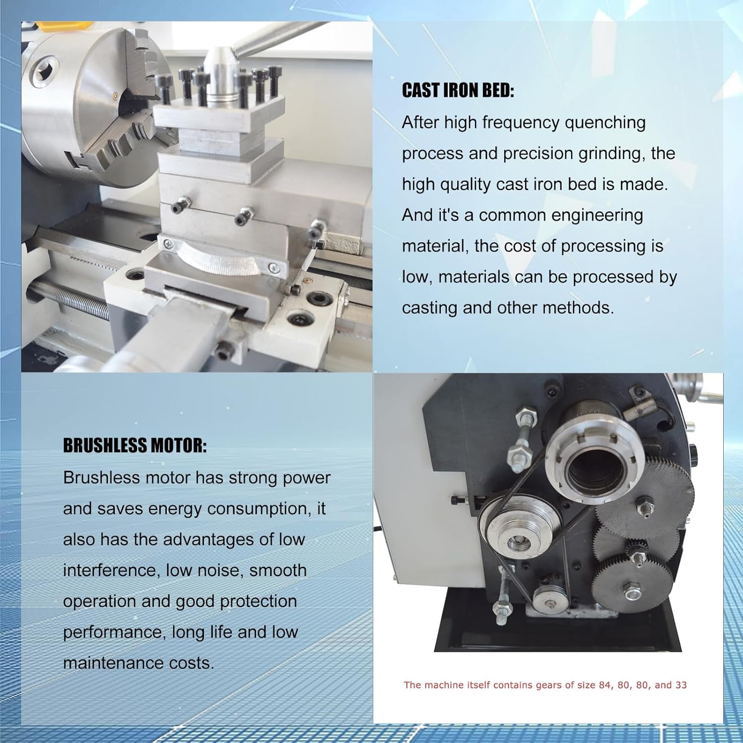 WM210V Precision Metal Bench Lathe Metalworking Lathe Bench Lathe Metal Bench Miniature Lathe Milling Machine Variable Speed Lathe 110V