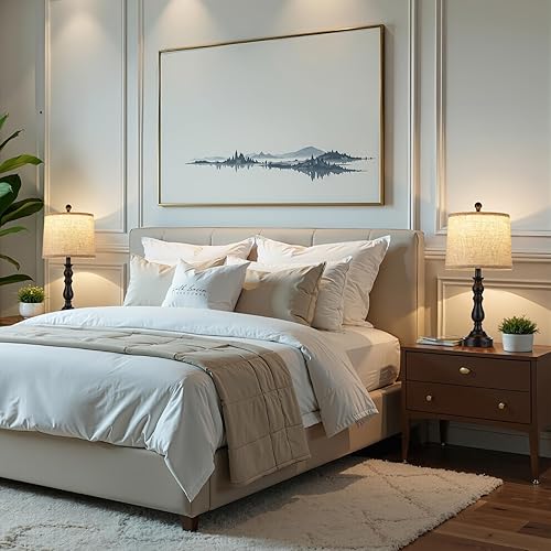 Miniatura 4 de Juego de 2 lámparas de mesa de granja de 23 pulgadas para sala de estar, con puertos USB C+A, lámpara de noche retro para dormitorio, oficina,