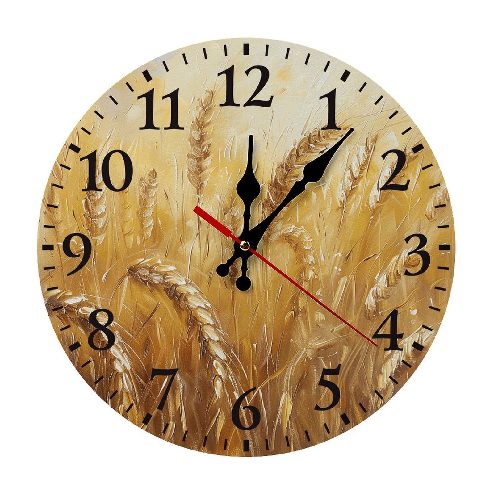 NTVOWPZO 10 Inch Wall Clock Golden Wheat Field Image Battery Operated Wall Clocks Silent Non-Ticking Round Wall Clock for Living Room Kitchen Home Office Wall Decorative Clock