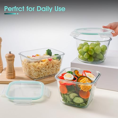Miniatura 7 de NUTRIUPS Contenedores de almacenamiento de alimentos de vidrio de 2.1L con tapas, 7.6 × 5 pulgadas de profundidad redondos recipientes de