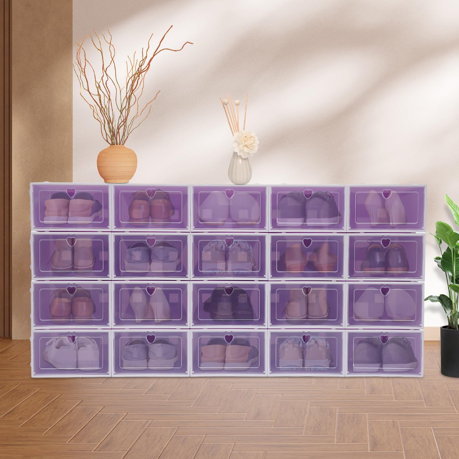 20 cajas de zapatos apilables cajones plegables cajas de zapatos de plástico transparente con tapa zapatero adecuado para hombres y mujeres 33 x 23 x 14 cm