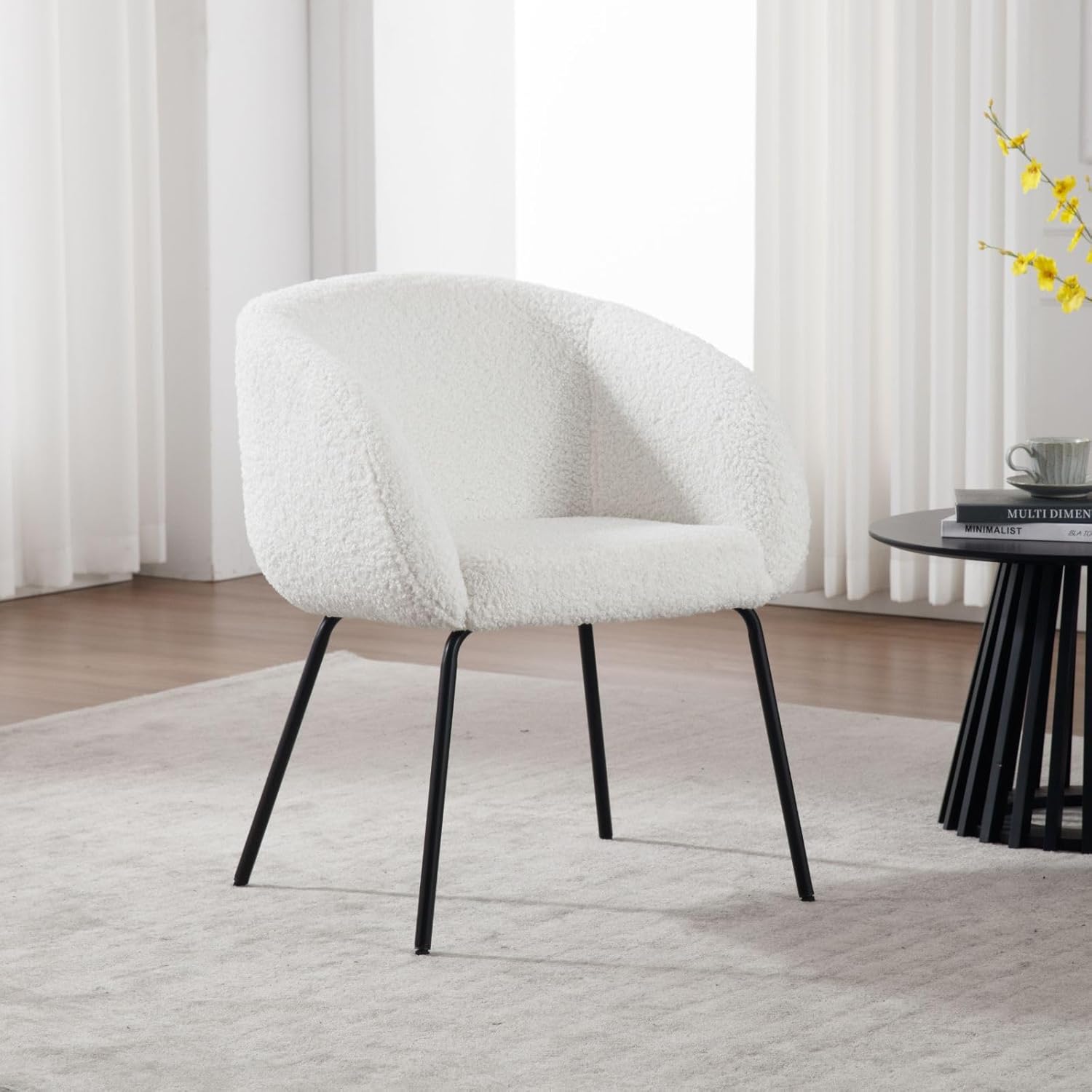 Wahson Faux Fur Armchair Mordern Occasional Tub Chair with Metal Legs Single Accent Chair for Bedroom Living Room