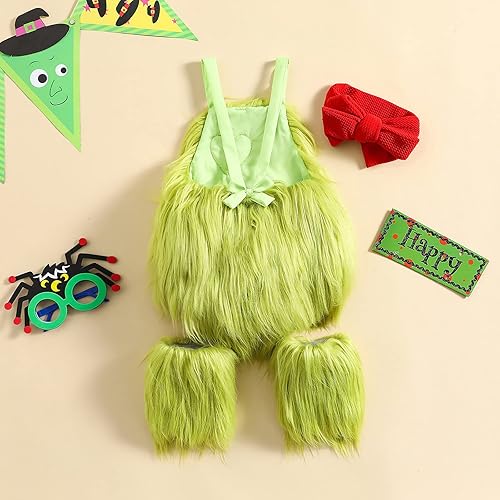 Miniatura 4 de Merqwadd Disfraz de monstruo verde para niña, disfraz de Navidad con lindo alce