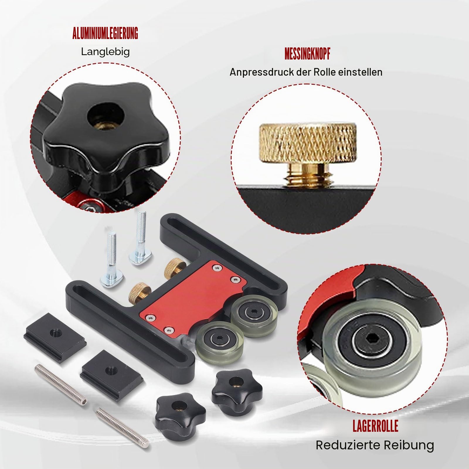Lagerrollen-Federbretter, Aluminiumlegierung, Mehrzweck-Lagerrolle, Federbrett, Holzbearbeitung, Tischsäge, Press-Feederführung (1)