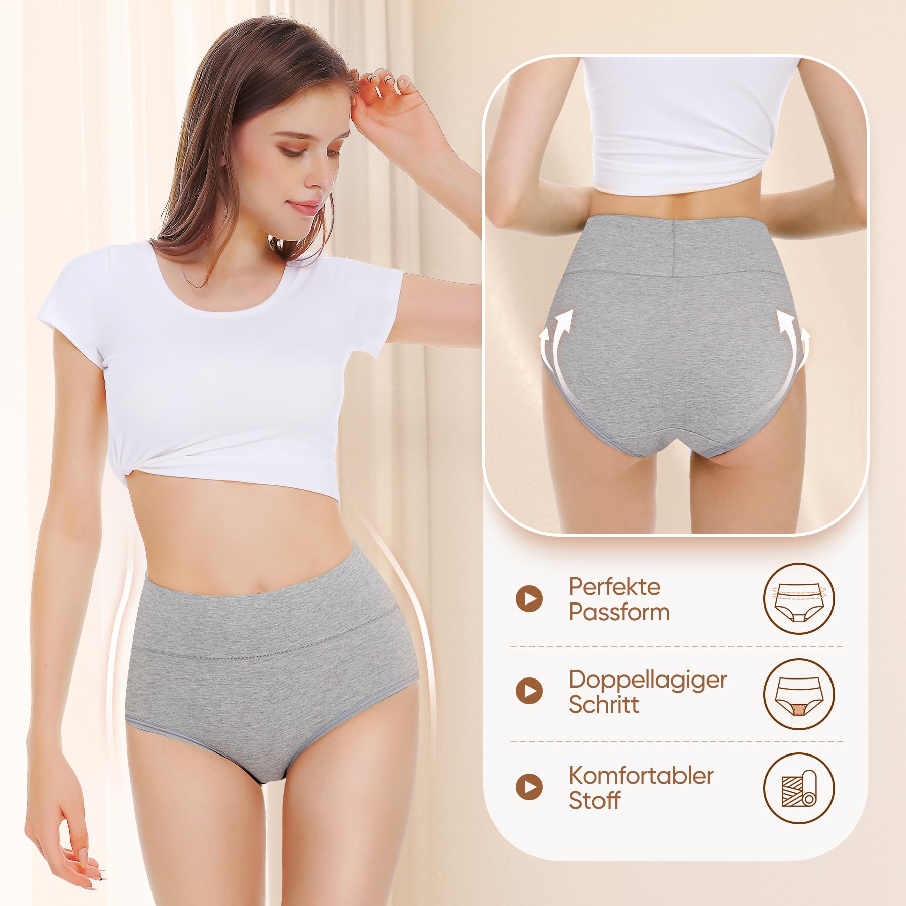 Falechay Mutanda Donna Vita Alta Cotone Slip Traspirante Confortevole Pacco da 5