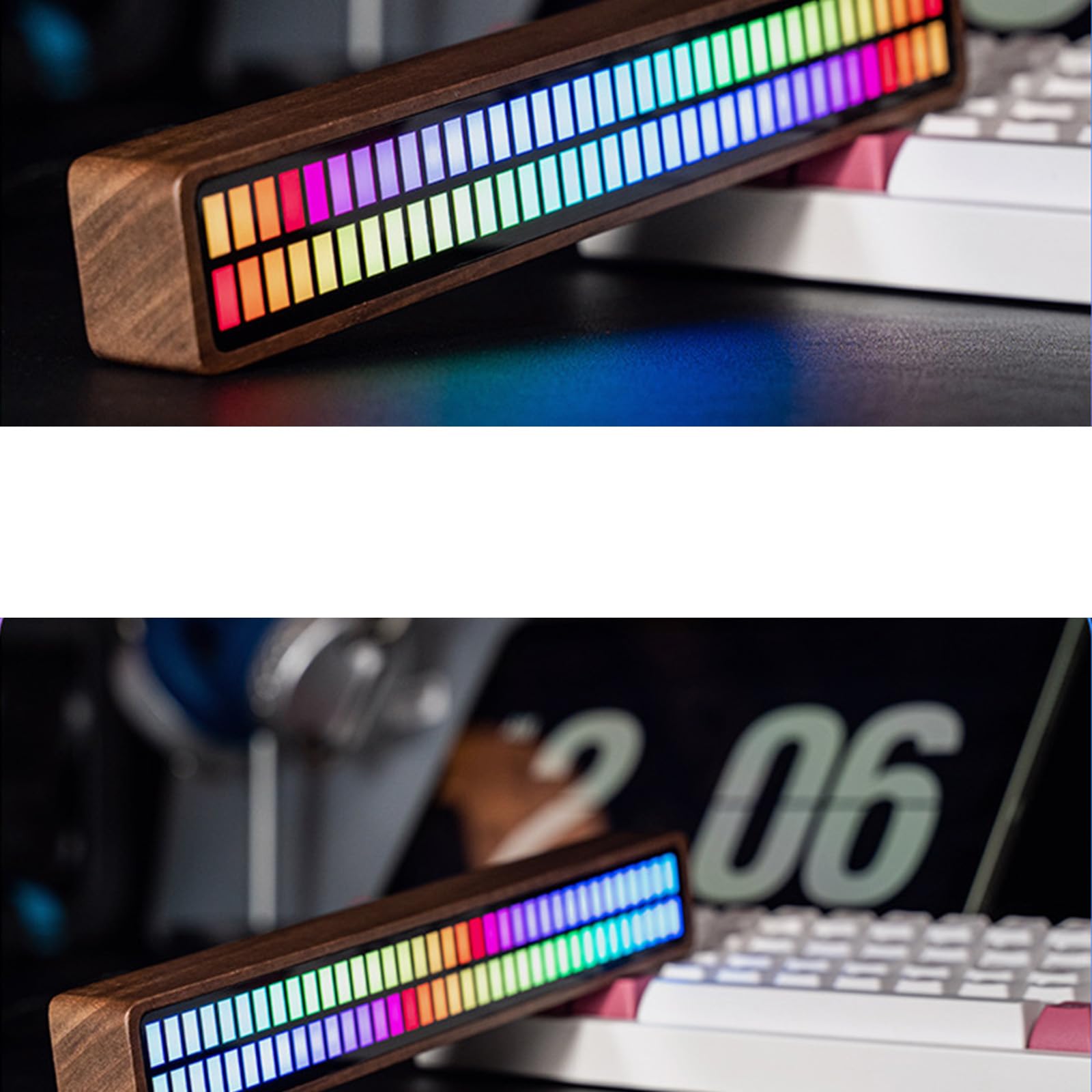Luci Ritmiche a Doppia Fila, Luci Ritmiche Musicali RGB, Funzione di Memoria di Spegnimento, Tre modalità di Illuminazione, per Desktop, Studio, Sala Giochi