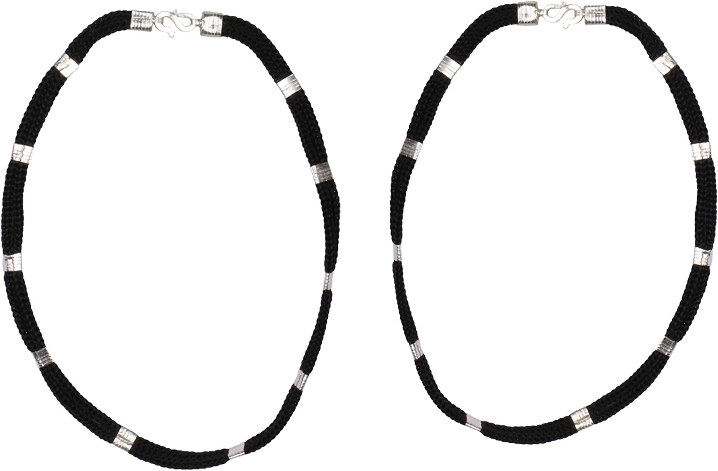 SHRINE Pair of Pure 92.5 Silver Chandi Classic Style Black Thread Anklets Payal for Women & Girls Stylish Look 10 inch (Silver & Black)