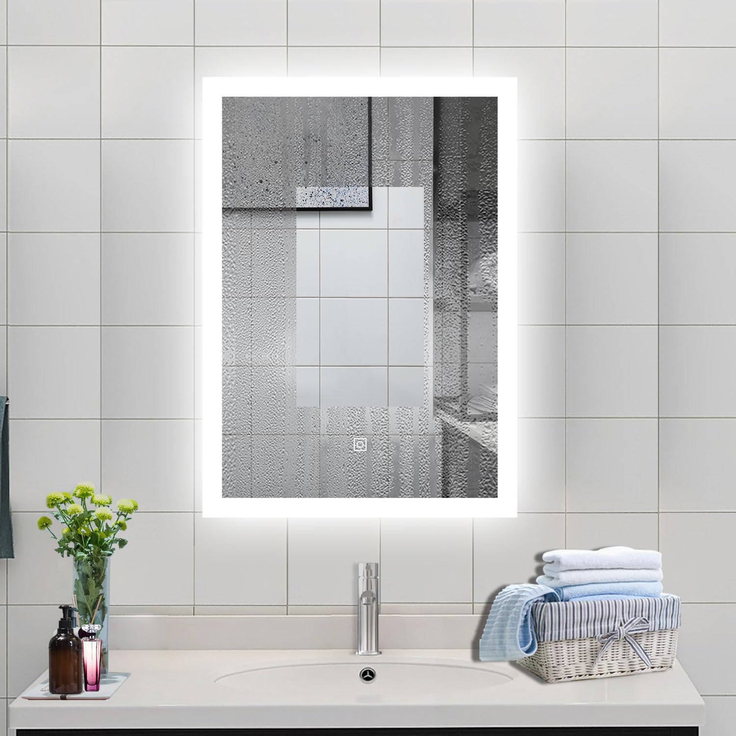 700 * 500 Bathroom Mirror,Rectangular,White Dimmable LED,Anti-fog,Memory function,Touch sensor,Explosion-proof,IP44