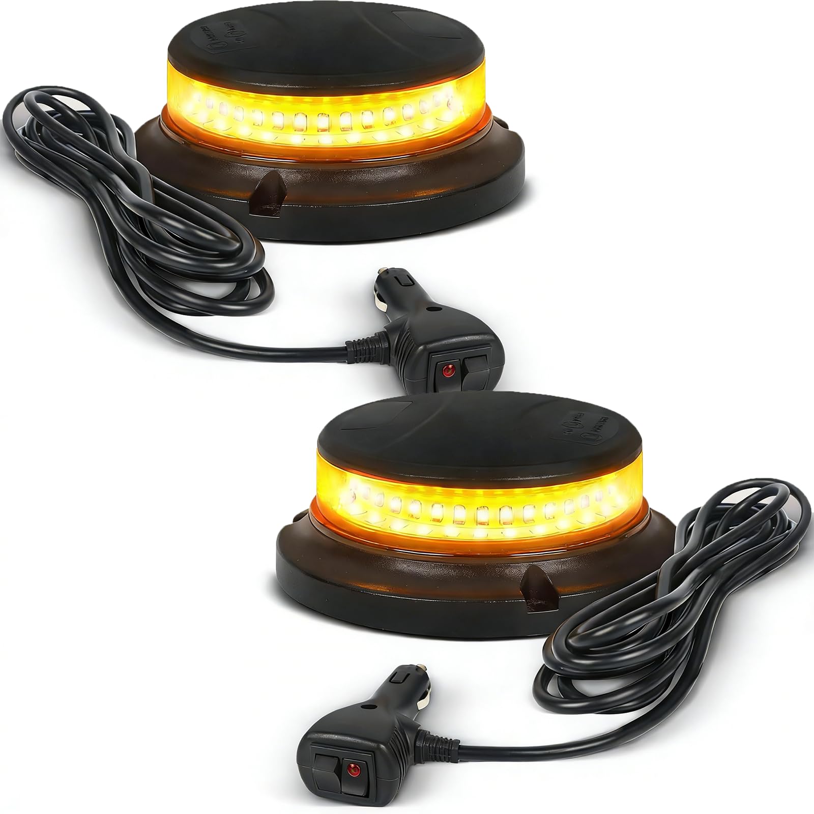2 Luces Rotativas LED 12/24V Magnéticas Planas, Cable 3m, Plug&Play, 10 Modos para Carretillas, Tractores, Golf