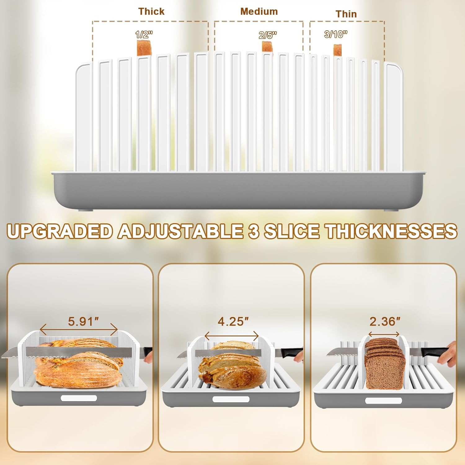 Upgrade Widen Bread Slicer for Sourdough rounds, 13″ Adjustable Large Capacity Wide and Thicknesses, Foldable and Compact Cutting Guide with Crumb Tray, Suitability for Homemade sourdough Bread