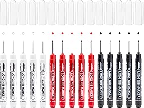 15 Pcs Deep Hole Marker Deep Hole Markers Marker Extra Long Tip 20mm Carpenter Marker for Wood Drill Metal Tiles Wall (Black White Red)