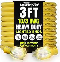 Vista 90 de Cable de extensión de 3 pies para interiores y exteriores 10/3 calibre Ultra resistente de 3 puntas SJTW, impermeable, cable de alimentación
