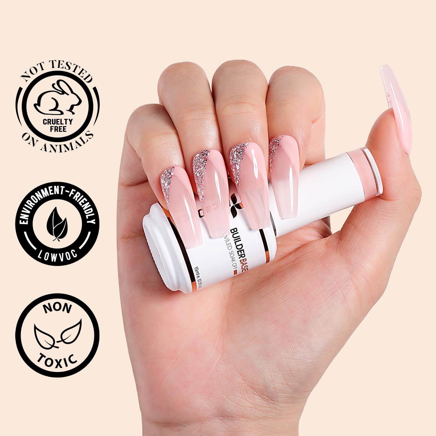 Nicedeco 2pcs 15ml Gel Construction Ongle UV 8 en 1, Gel Builder Base de Renforcement, Réparation et Extensions, Vernis à Ongles Forts, Base Coat, Le Nail Art Décoration Rose Nu