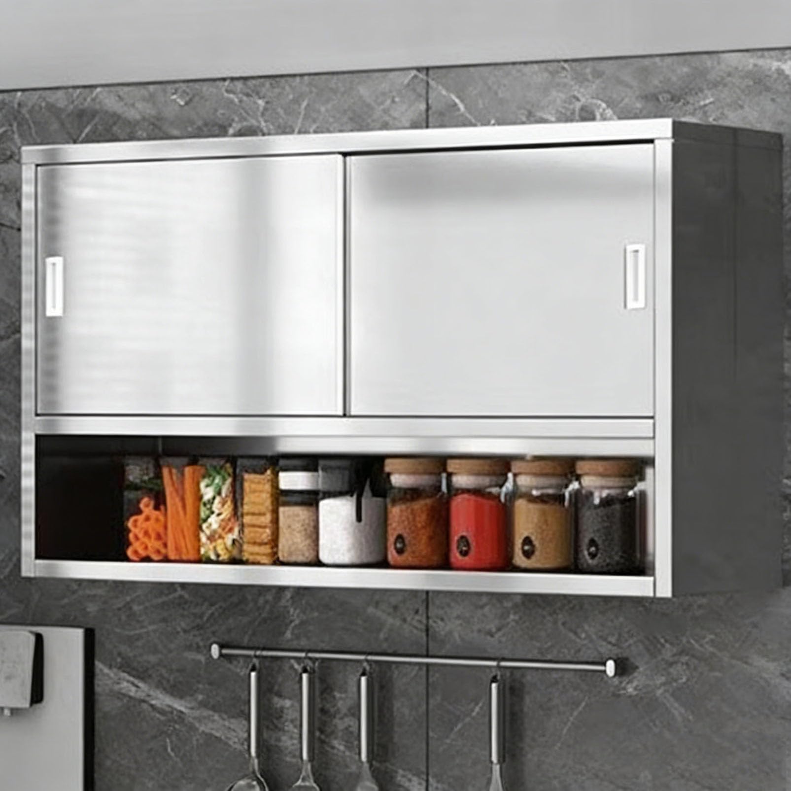 Armoire de Rangement Murale Robuste, Buffet de Garde-Manger d'armoires de Cuisine avec Portes coulissantes, Armoire Utilitaire autoportante pour Bouteilles d'assaisonnement aux épices
