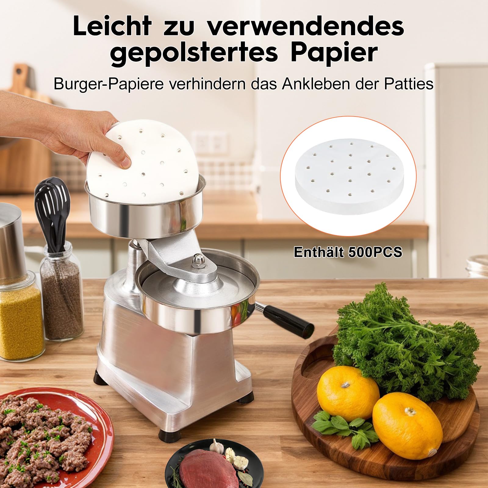 Pressa manuale per hamburger, pressa professionale per hamburger da 13 cm, con separatore antiaderente e piedini in gomma antiscivolo, adatta per uso domestico