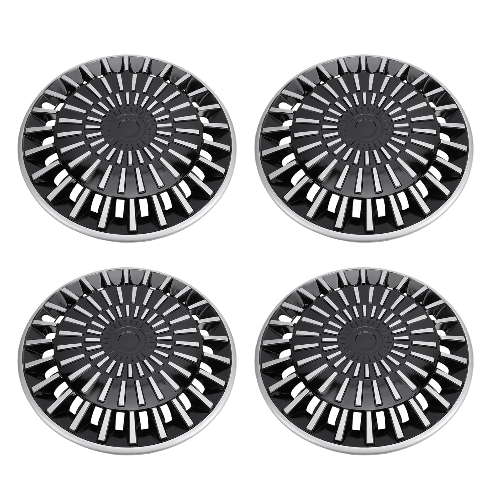Jiawu Copricerchio R15 da 4 Pezzi, Copricerchione in ABS Spesso con Protezione Antipolvere, Copricerchiono da 15 Pollici con Installazione a Scatto Facile per 500 V40 Seat 208 (Argento Nero)