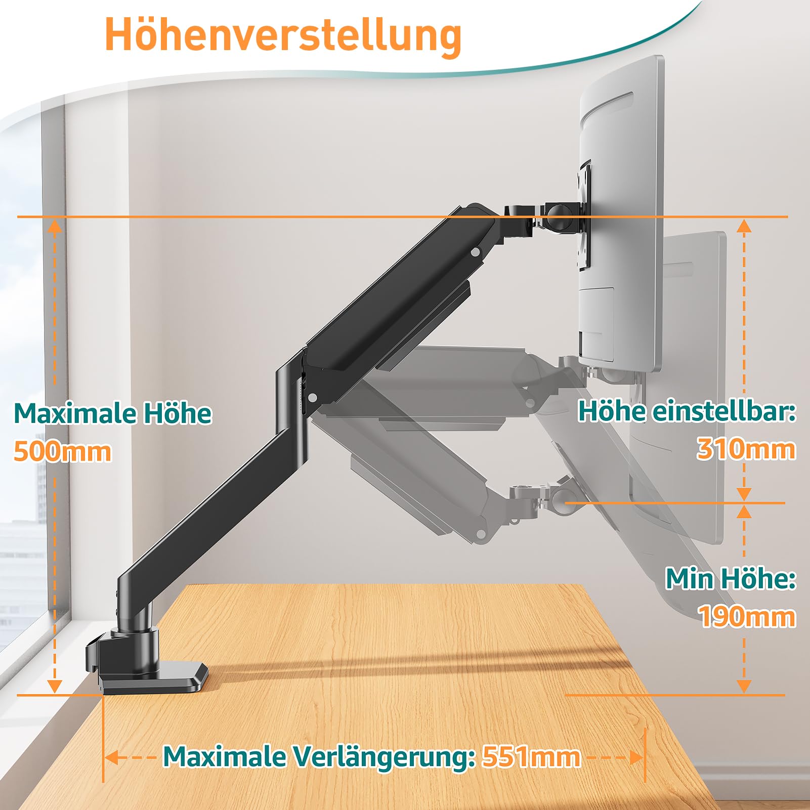 ELIVED Ultrawide Monitor Arm für Max 49 Zoll Bildschirm hält 2-20KG