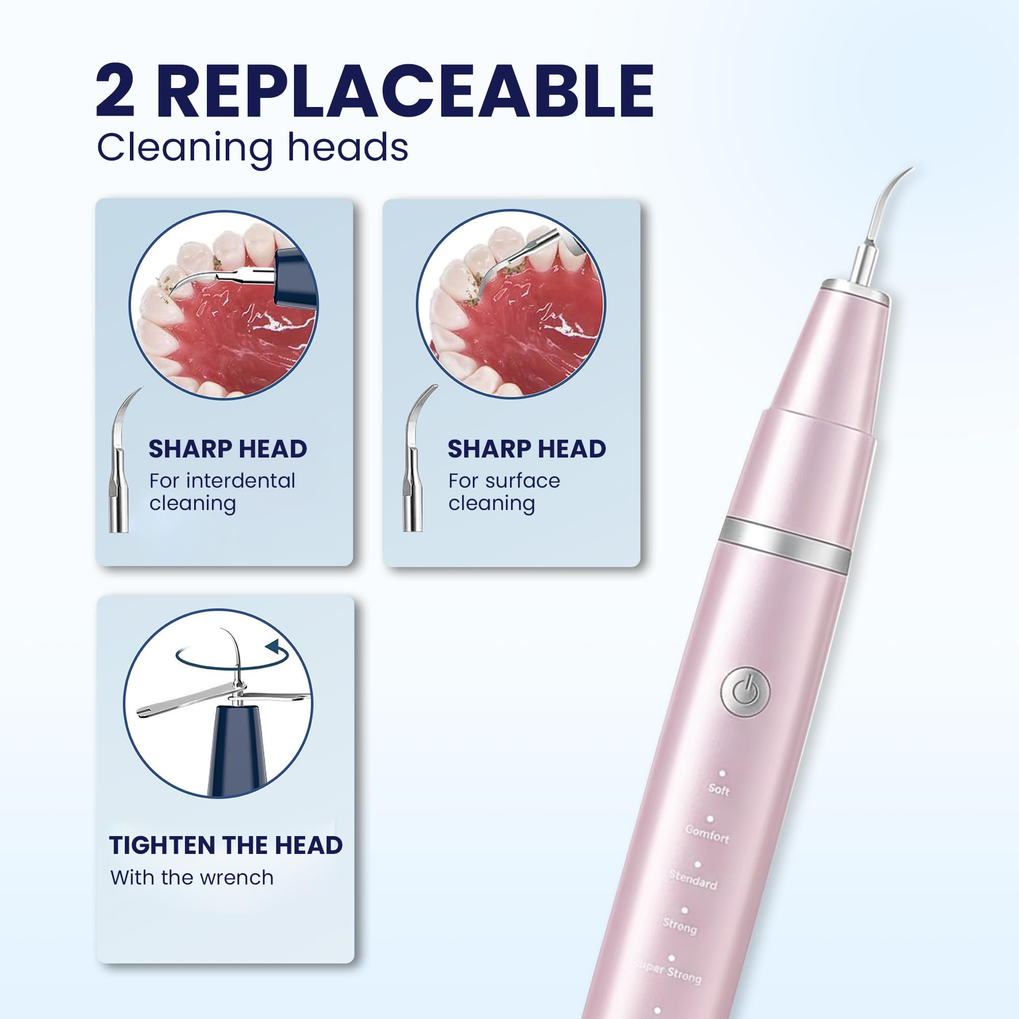 HOKIN Pulizia Denti Tartaro Ablatore Kit - Igiene Dentale Kit per Placca e Tartaro Rimozione Sbiancamento Denti kit con specchietto dentista, per Cura Orale Domestico Rimozione Tartaro, Placa (Rosa)