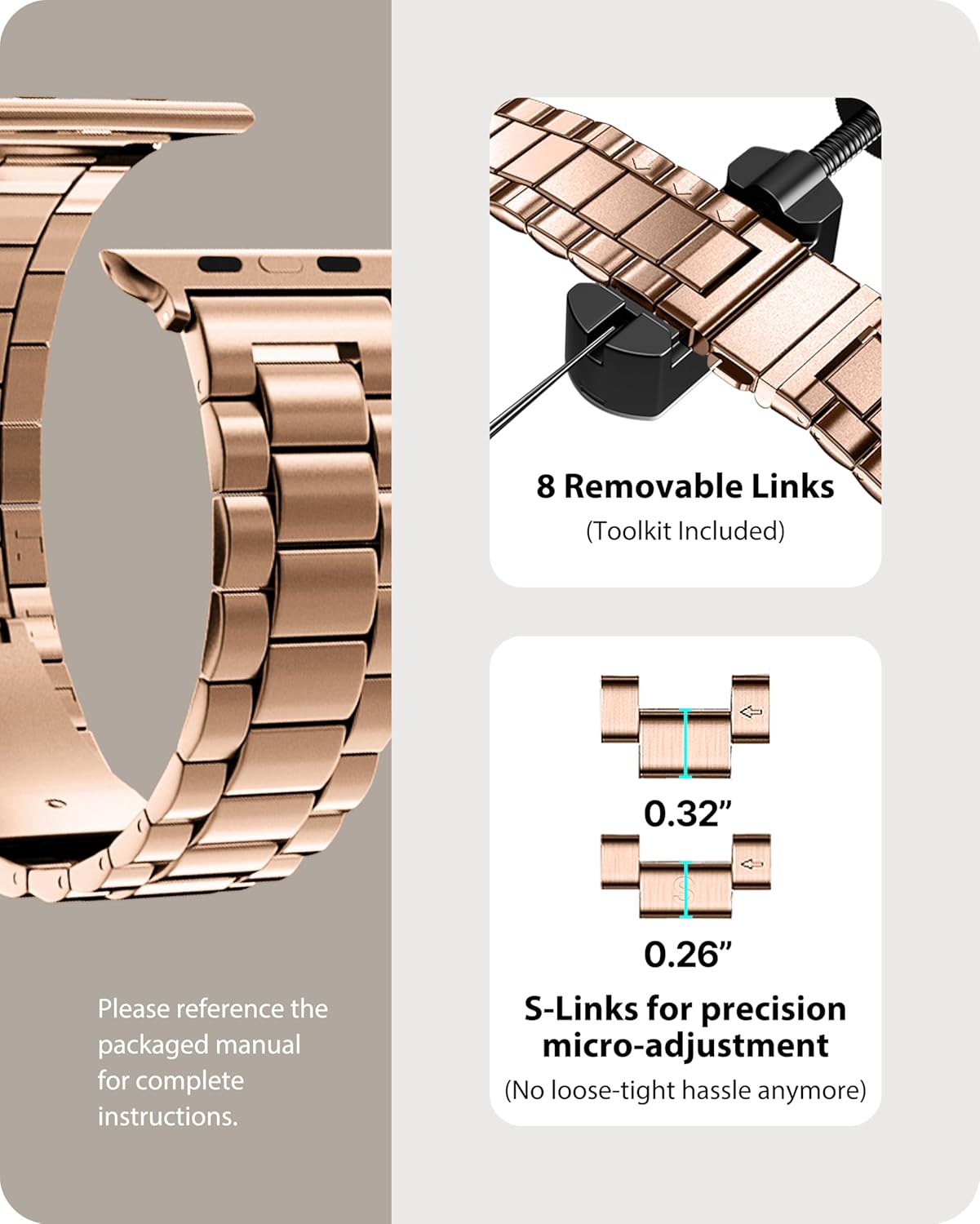 Fullmosa Metal Band Compatible with Apple Watch Bands Series 11 10 46mm, Stainless Steel Strap iWatch Band with Case for Apple Watch, Rose Gold - Image 4