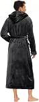 iniber Mens Hooded Robe, Soft Lightweight Plush Robes for Men, Warm Long Fleece Men's Bathrobe with Pockets