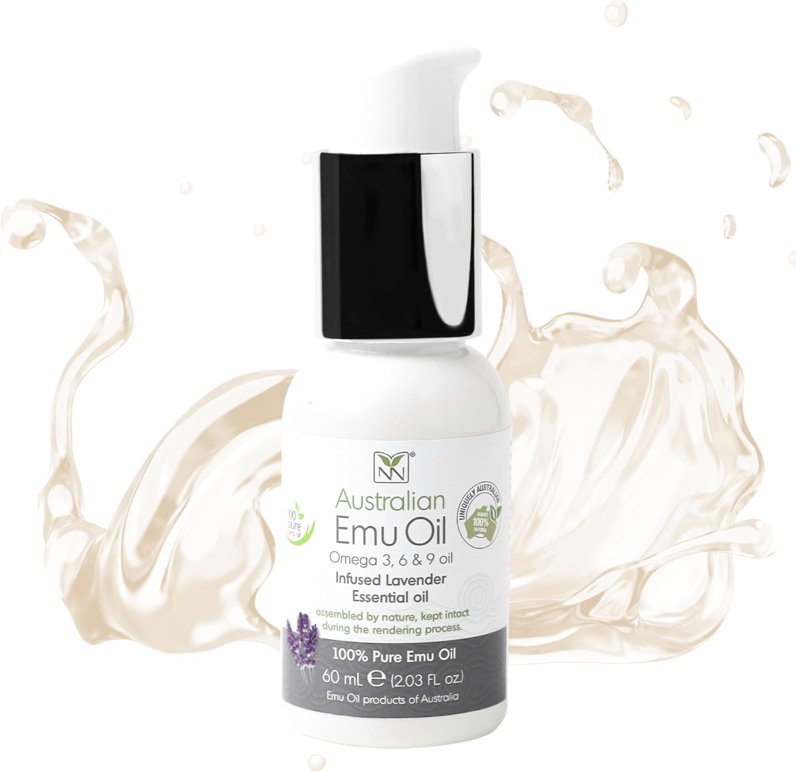Y Not Natural Pure Emu Oil Infused w/Lavender - Face Moisturizer, Body Oil & Hair Growth Oil - Organic with Vitamin E, Omega 3-6-9 - Face Oil, Scalp Oil & Cuticle Oil - Australian Emu Oil (60ml)