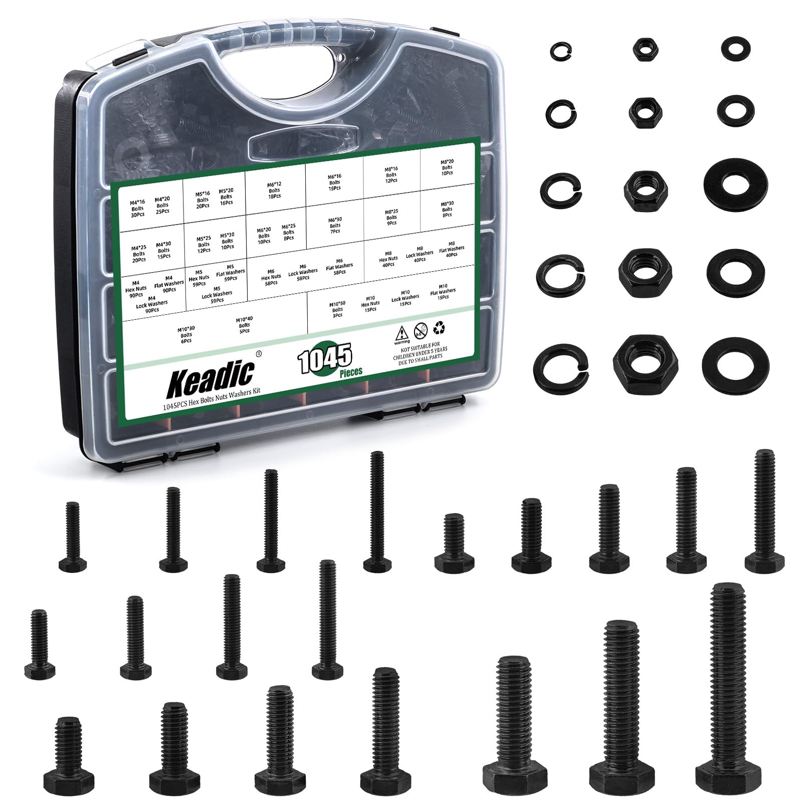 Keadic 1045Pcs Grade 8.8 Metric Bolt Assortment Heavy Duty Bolts and Nuts Kit