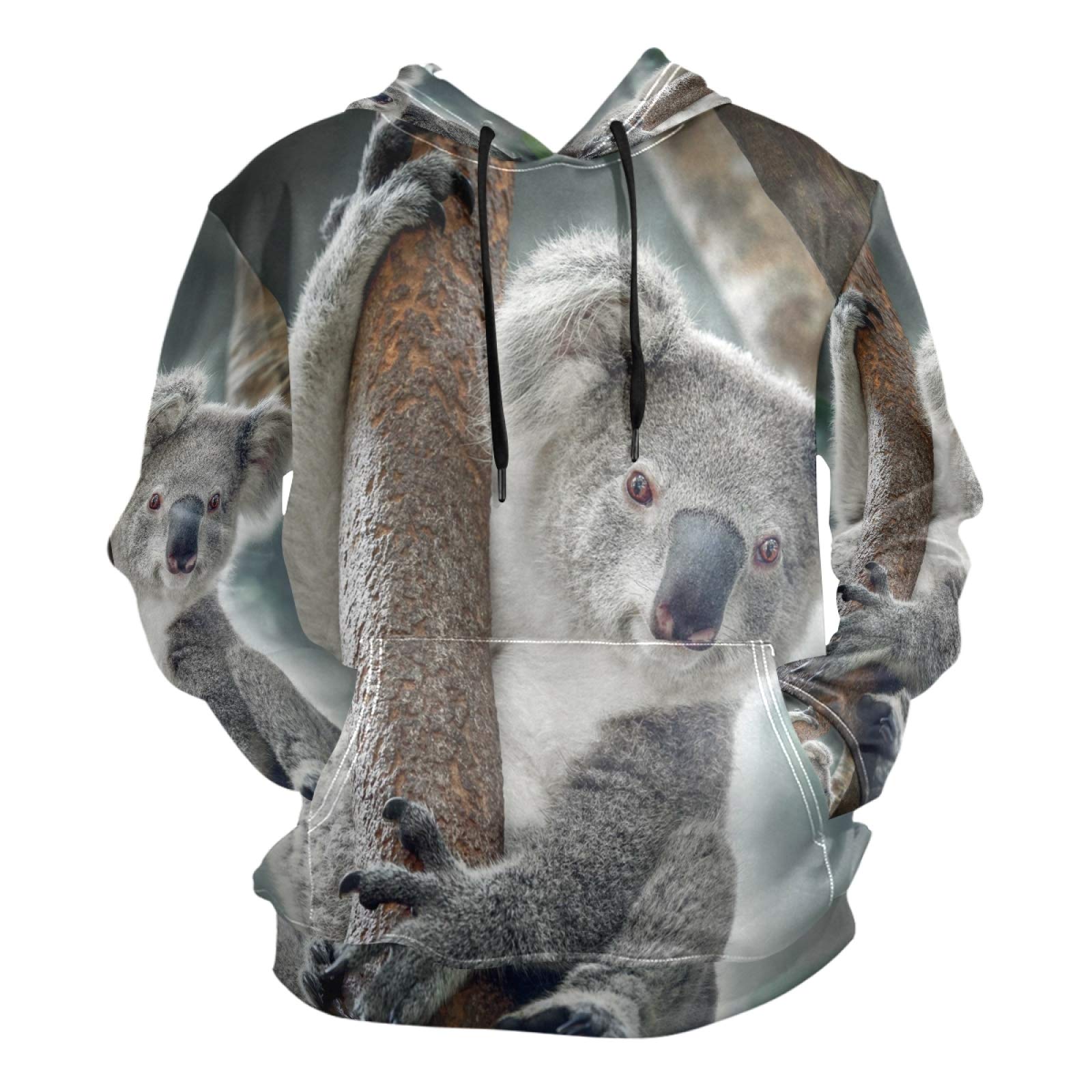 PUXUQU Mens Hoodie Sweatshirt Vintage Koala Bear Long Sleeve Pullover Hooded Hoody with Pockets Multicoloured