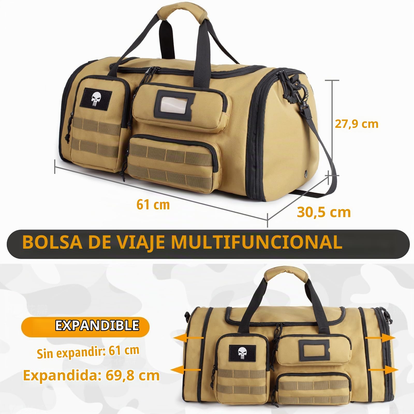 Bolsa Gimnasio Expandible Hombre,Lona Táctica Deportiva Viajes