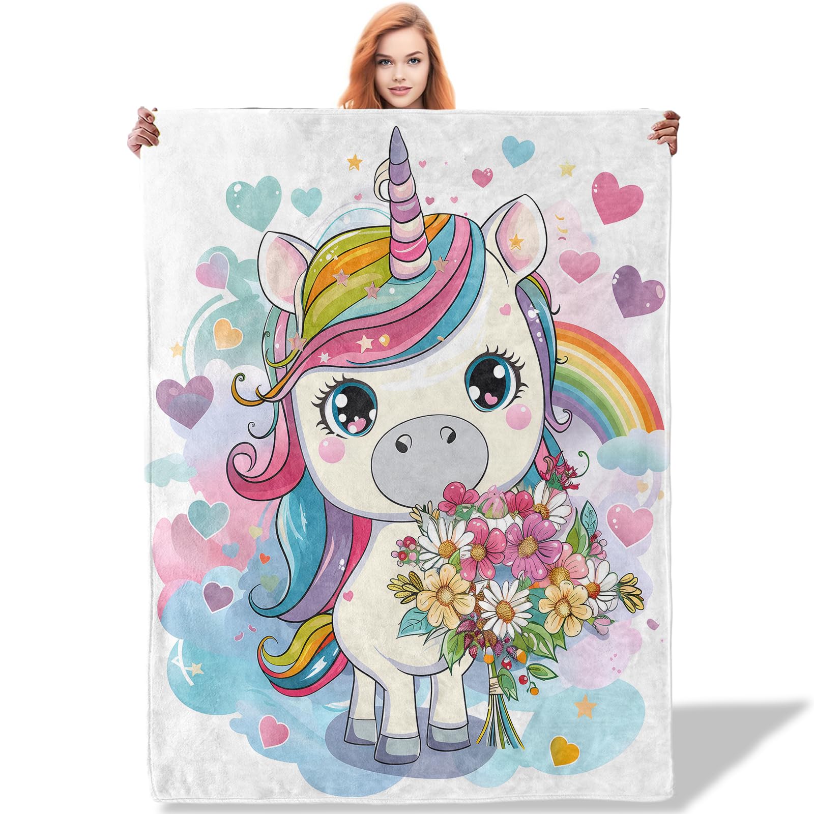 Plistiz Magical Unicorn Throw Blanket 50"x60", Colorful Fantasy Theme Blankets for Living Room Couch, Home Decor, Soft Flannel Unicorn Gifts for