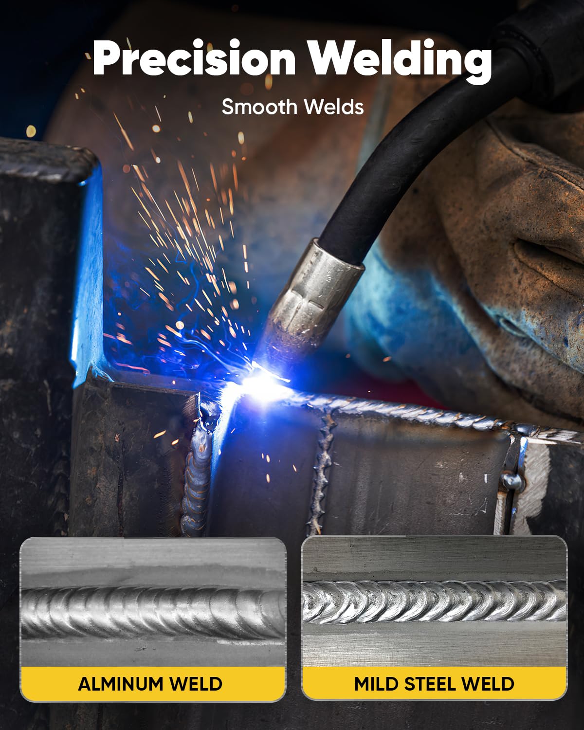 H HZXVOGEN 250A Aluminium-MIG-Schweißgerät, 6-in-1-Schweißgerät für Gas-MIG/Fülldraht-MIG/Lift-TIG/Elektroden-/Punkt-/Spool-Gun-/Puls-MIG-Schweißen, 230V synergische/manuelle Steuerung mit LED-Anzeige