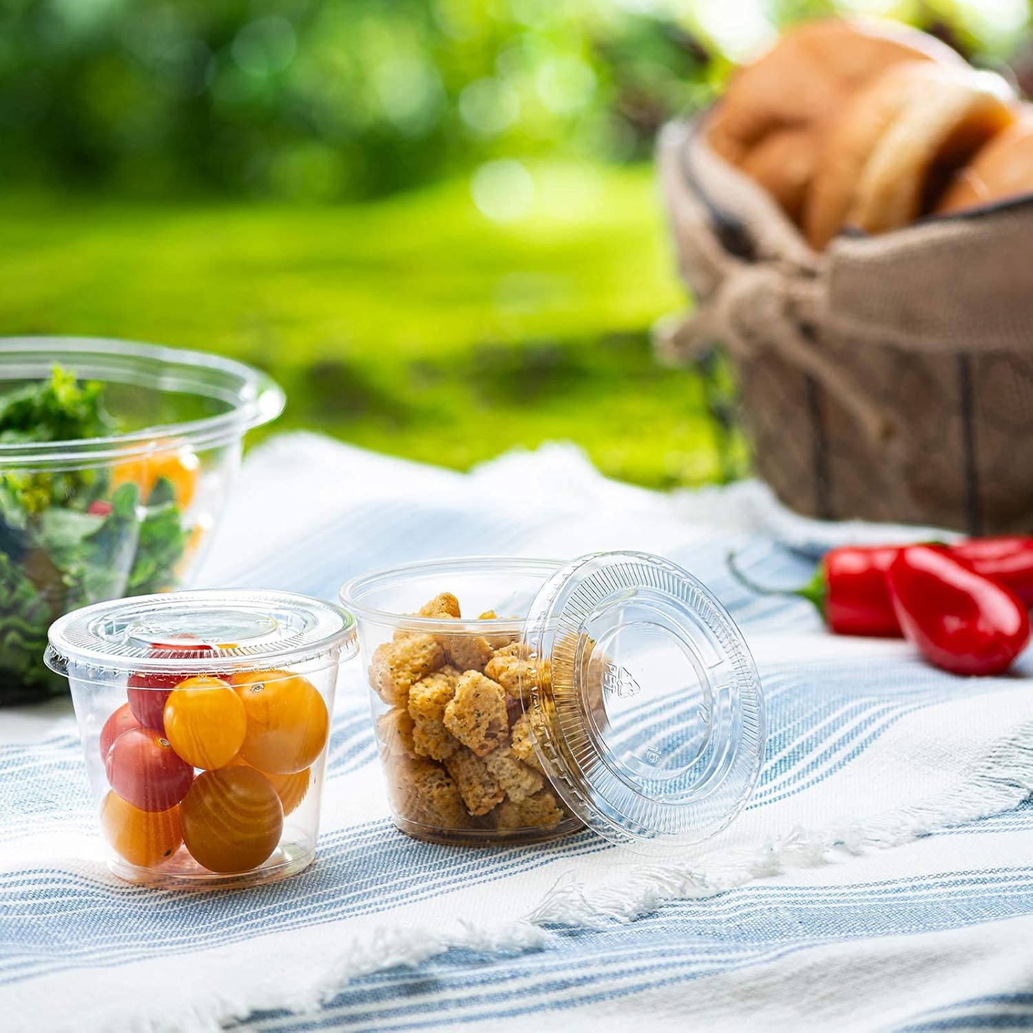 Portion Cups with Lids (5.5 Ounces, 200 Pack) | Disposable Plastic Cups for Meal Prep, Portion Control, Salad Dressing, & Medicine | Small Plastic Condiment Container - Image 4