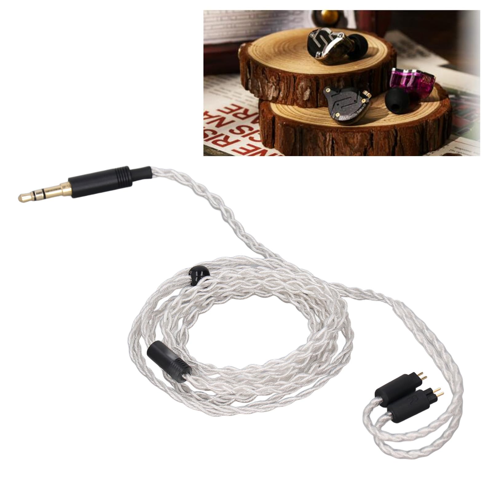 Câble Audio Remplacement 0,78 Mm 2 Broches - 1,2 M Cuivre Plaqué Argent | Compatible QDC, TFZ, KZ... | Crochet D'oreille Ergonomique - 14