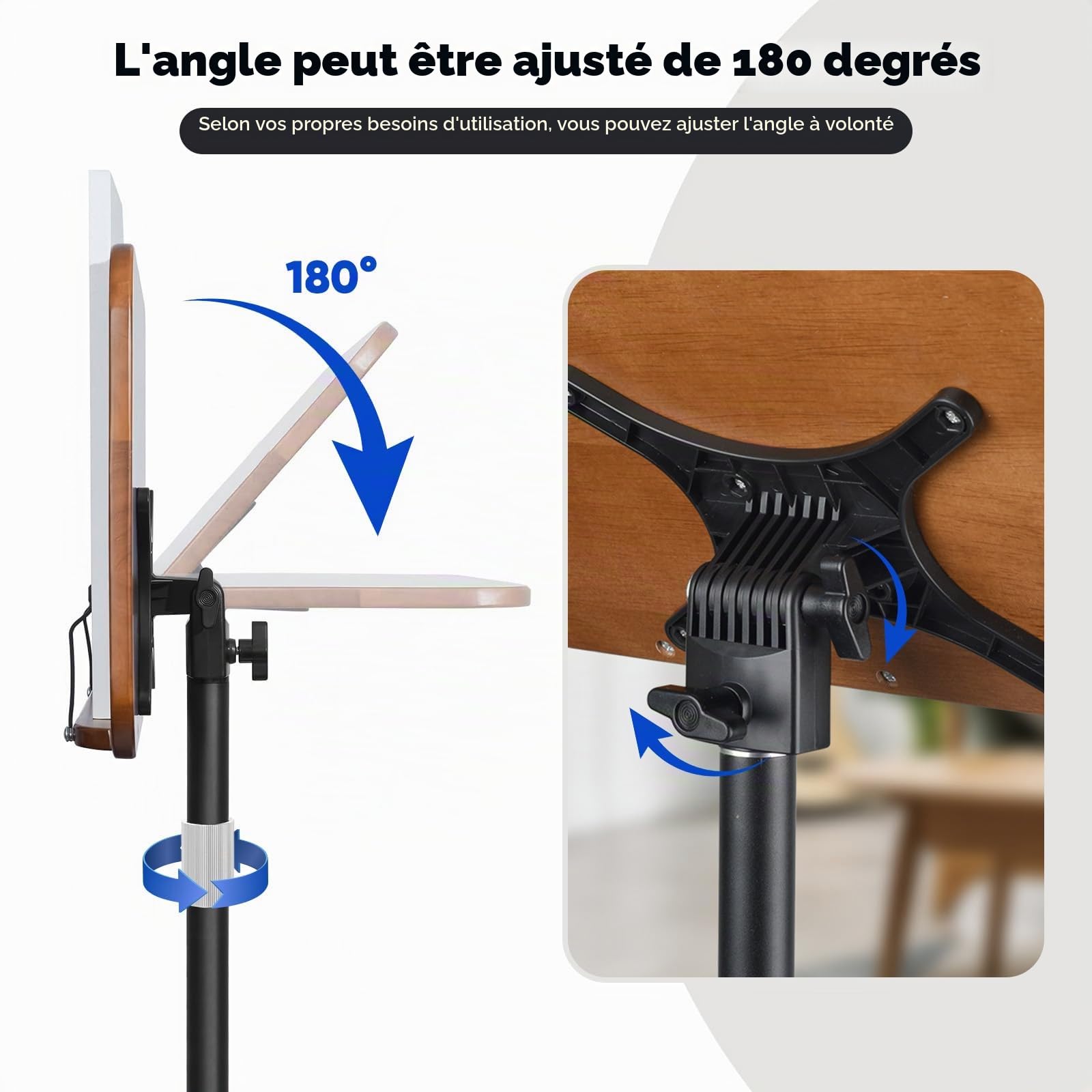 Support de Livre Réglable 50-130cm avec Plateau Multifonction,Support Livre pour Livre, Ordinateur Portable, Projecteur, recettes,Stable et Antidérapant