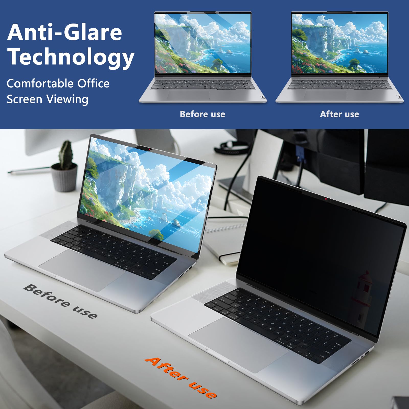 Filtro Privacy Nanoadesiva Rimovibile per Laptop 16 pollici 16:10 Pellicola Protezione, Anti-Riflesso e Filtro Luce Blu per HP/dell/Acer/Lenovo/Thinkpad/Samsung/ASUS/Sony 16"(346 * 226) mm