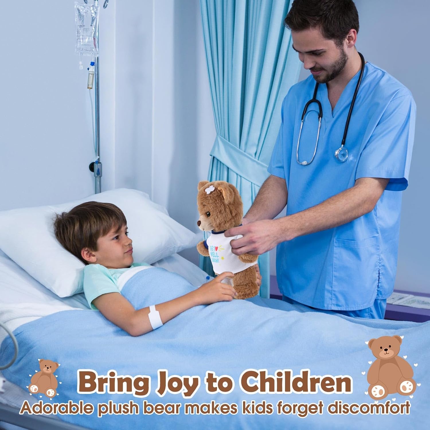 Deekin Get Well Soon Bear 11 Inch Injury Recovery Gift, Brown, Leg Injury image 5