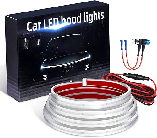 MICTUNING Tira de luz para capó de automóvil de 71 pulgadas, tira de luces LED blancas dinámicas para automóvil, tira LED flexible exterior