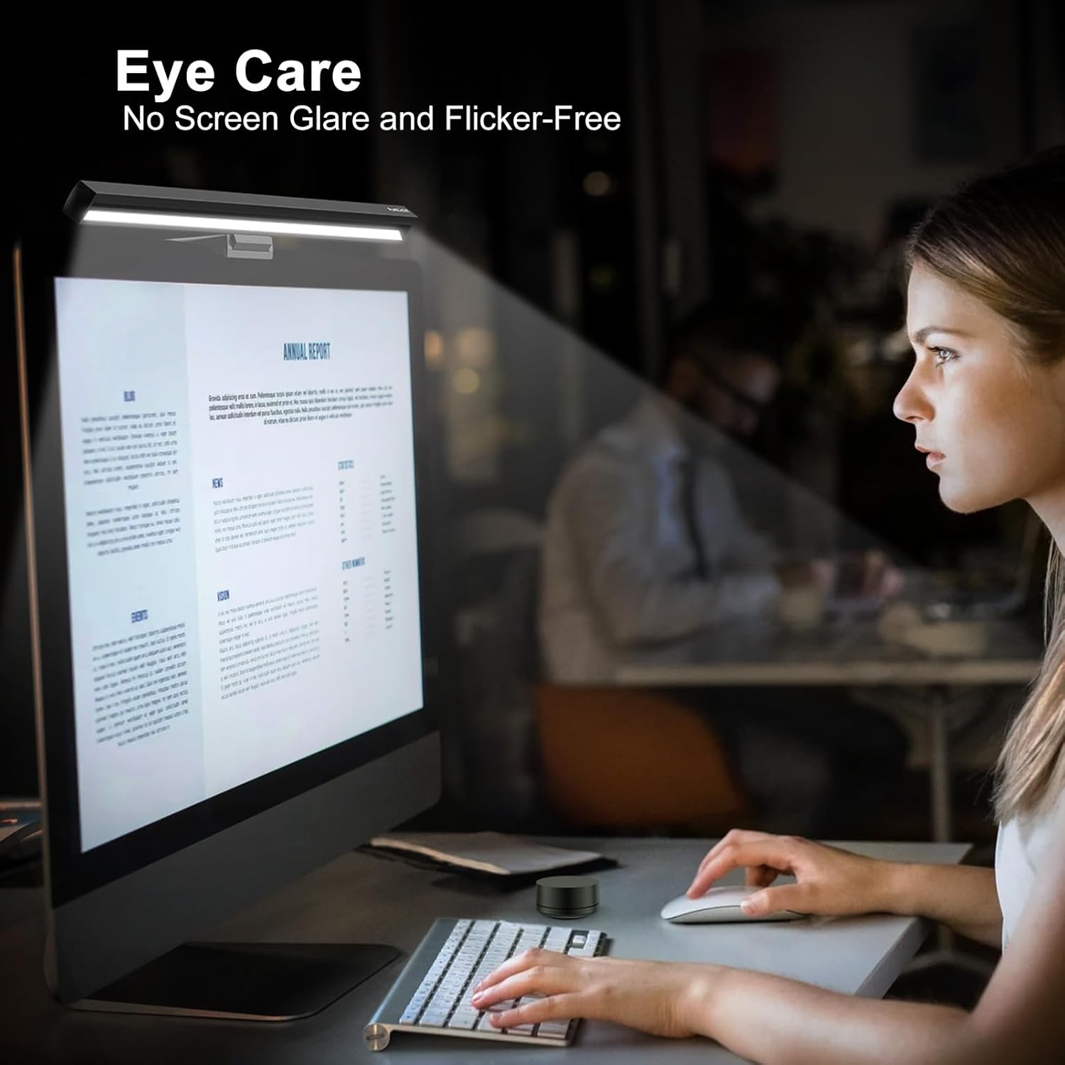 User adjusting Funlicht Monitor Light Bar with remote control