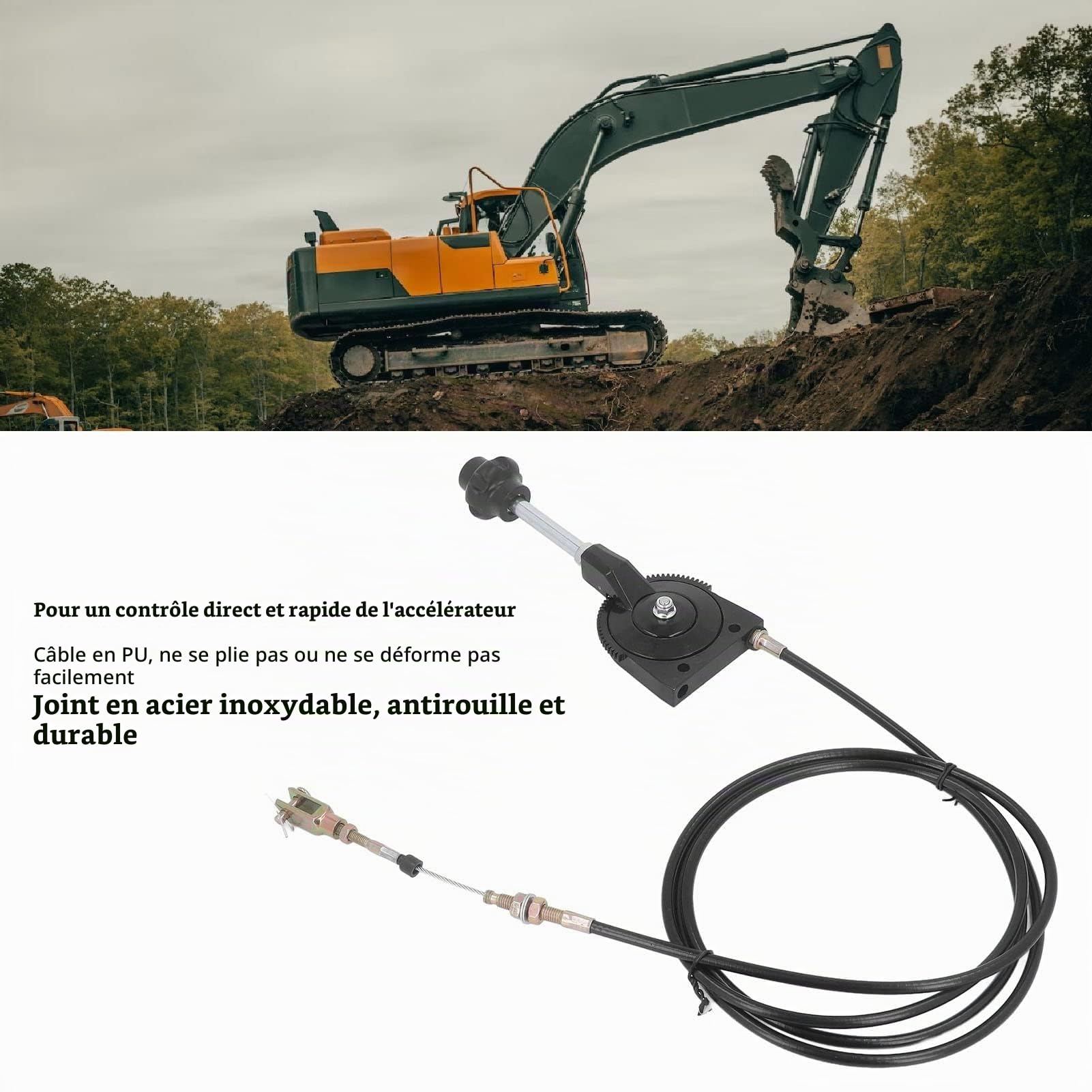 Câble de Commande D'accélérateur D'Excavatrice 2.5 M/8.2ft Câble D'accélérateur de Commande de Carburant en Acier Inoxydable PU pour Excavatrice EX230 EX230
