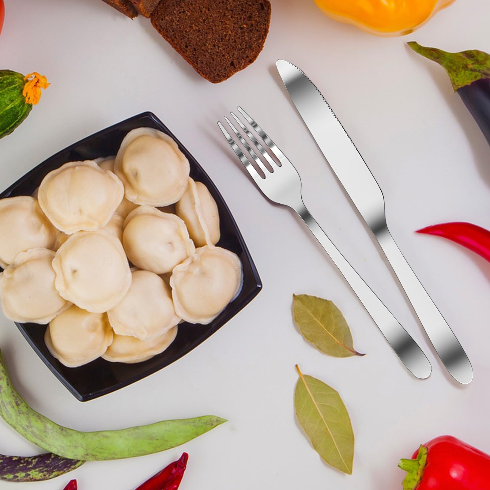 WinGluge Steakbesteck Set, 24-teilig Tafelmesser und Tafelgabeln für 12 Personen, Steak Cutlery Set, Edelstahl Messer und Gabeln Besteck Set, Pizzabesteck Spülmaschinenfest, für Haus Restaurant Hotel