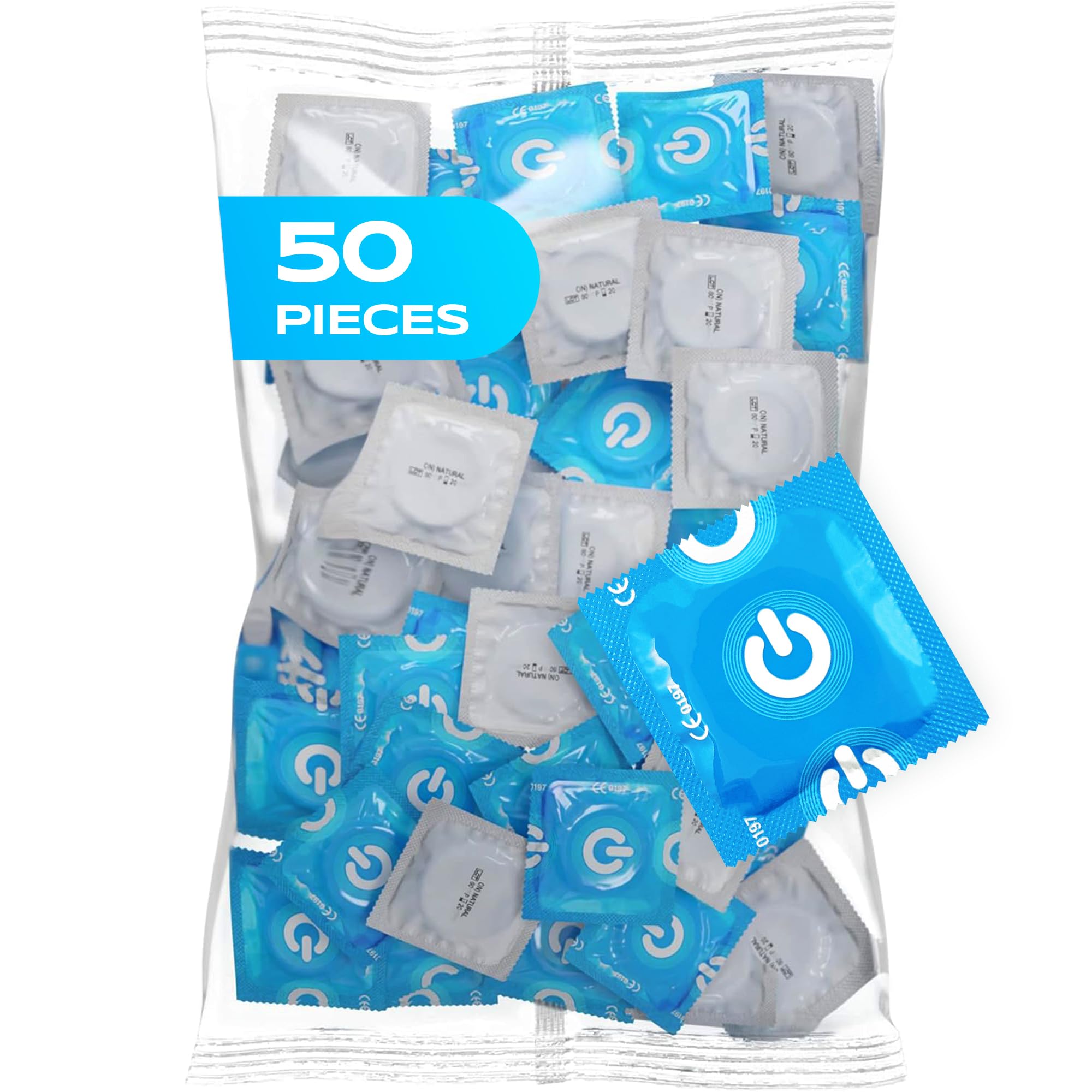 50 pack of ON) Natural Feeling condoms, for safer sexual intercourse, natural rubber latex